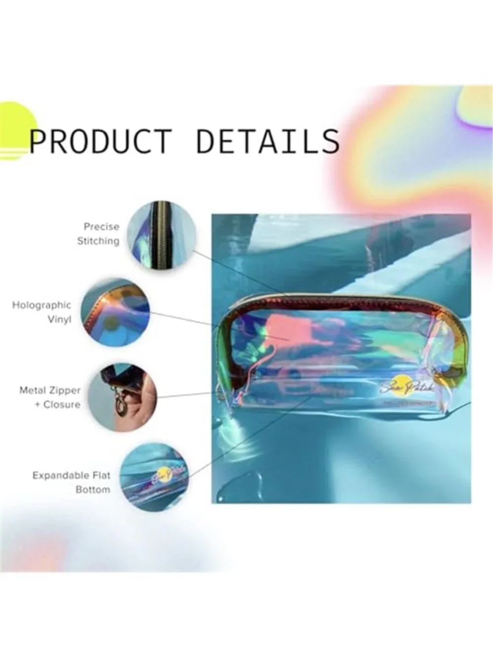 Clear Iridescent Holographic Makeup Bag, 1pc Travel Cosmetic Pouches with